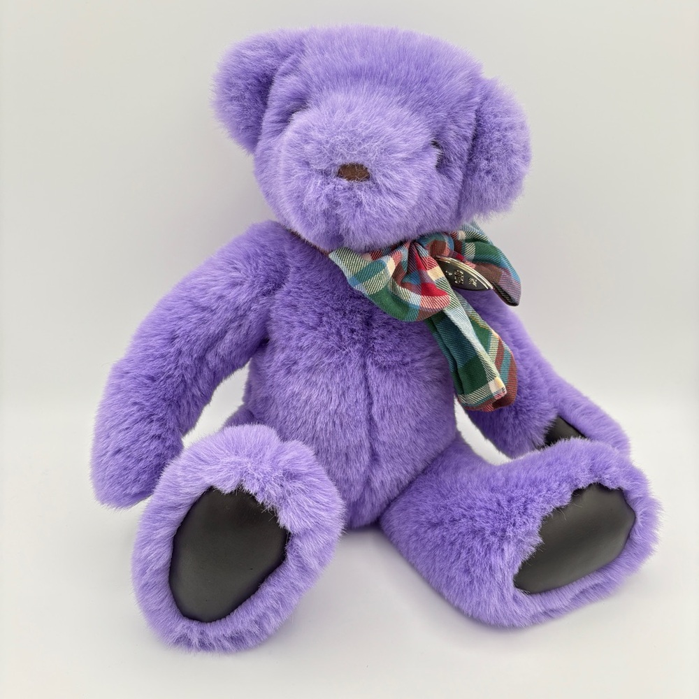 Vintage Victoria's Secret GUND Purple Lavender Plush Bear with Plaid Scarf